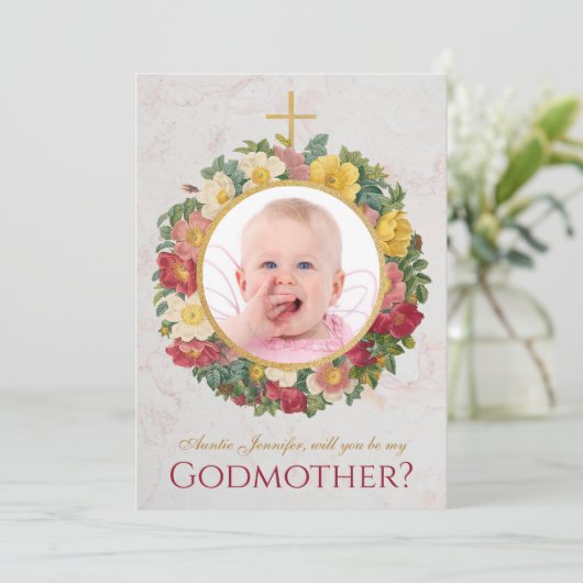 Godmoeder Voorstel Foto Roos Wreatscript Marble (Staand voorkant)