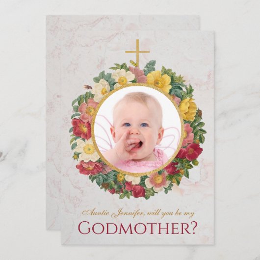 Godmoeder Voorstel Foto Roos Wreatscript Marble (Voorkant / Achterkant)