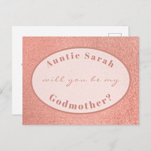 Godmoeder Voorstel Roos Gold White Oval Script Briefkaart (Voorkant / Achterkant)