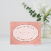Godmoeder Voorstel Roze Goud Wit Ovaal Script Briefkaart (Staand voorkant)