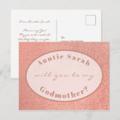Godmoeder Voorstel Roze Goud Wit Ovaal Script Briefkaart (Voorkant / Achterkant)