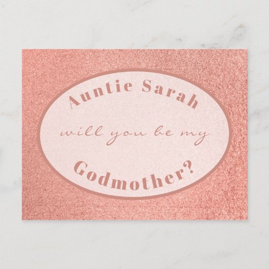 Godmoeder Voorstel Roze Goud Wit Ovaal Script Briefkaart (Voorkant)