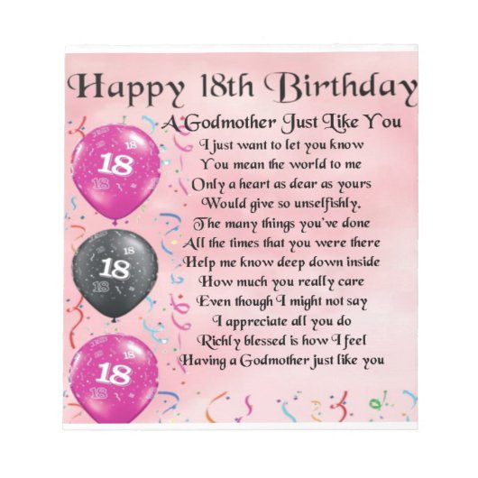 Godmoedergedicht - 18e verjaardag notitieblok (Voorkant)