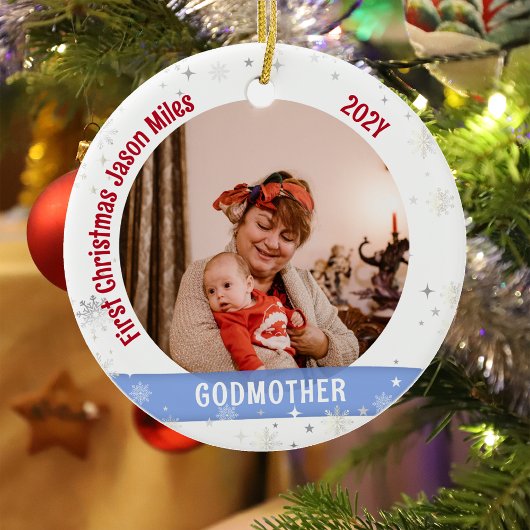 Godmother Baby Gepersonaliseerde Eerste Kerstmis F Keramisch Ornament
