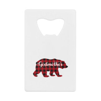 Godmother Bear Buffalo Red Plaid Matching Family Creditkaart Flessenopener