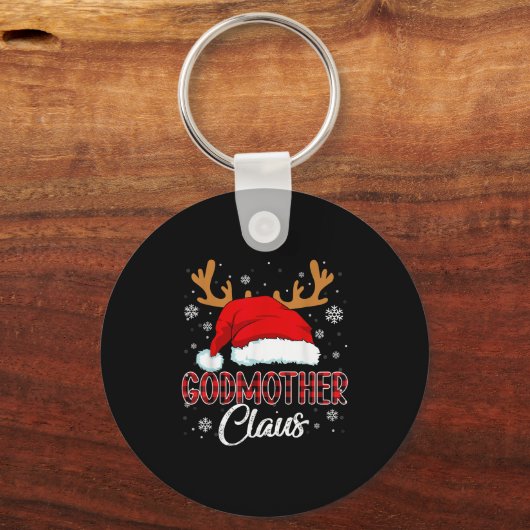 Godmother Claus Santa Christmas Red Plaid Matching Sleutelhanger (Voorkant)