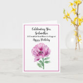 Godmother Happy August Verjaardag Paarse Poppy Kaart (Gele Bloem)