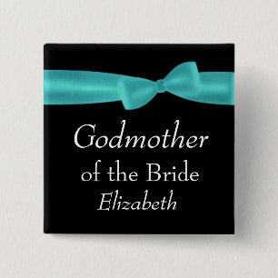 GODMOTHER of BRIDE Aqua Bow Wedding Custom Name Y6 Vierkante Button 5,1 Cm