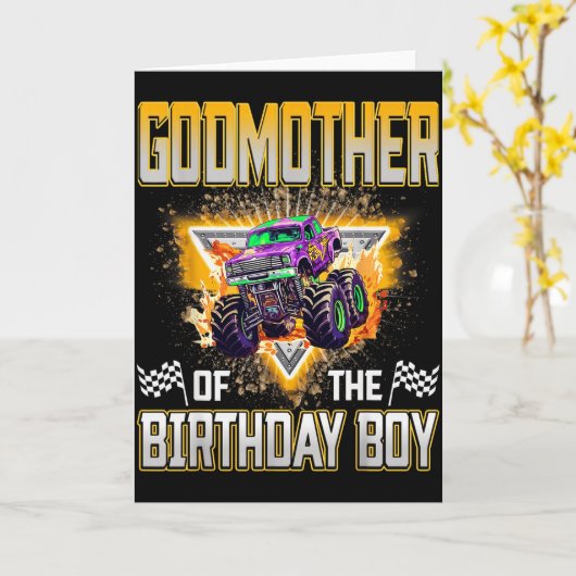 Godmother Of The Birthday Boy Monster Truck Birthd Kaart (Gele Bloem)