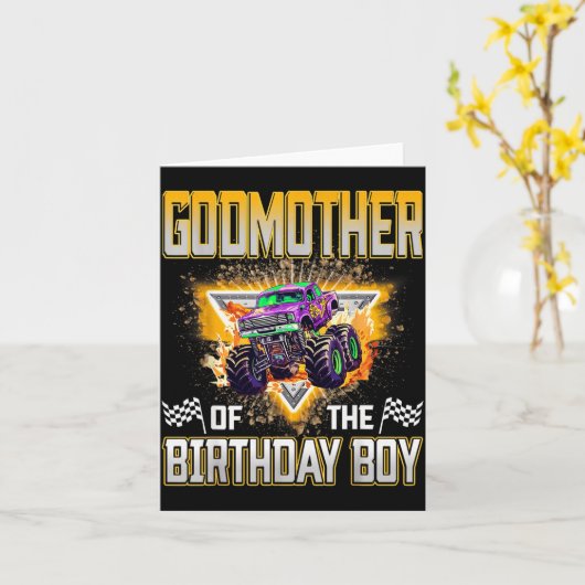 Godmother Of The Birthday Boy Monster Truck Birthd Kaart (Gele Bloem)