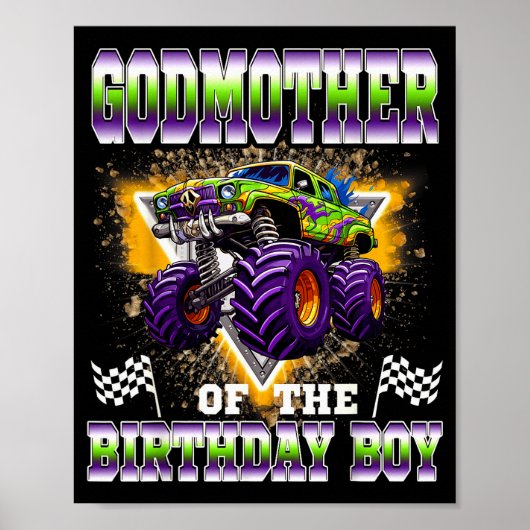 Godmother Of The Birthday Boy Monster Truck Birthd Poster (Voorkant)