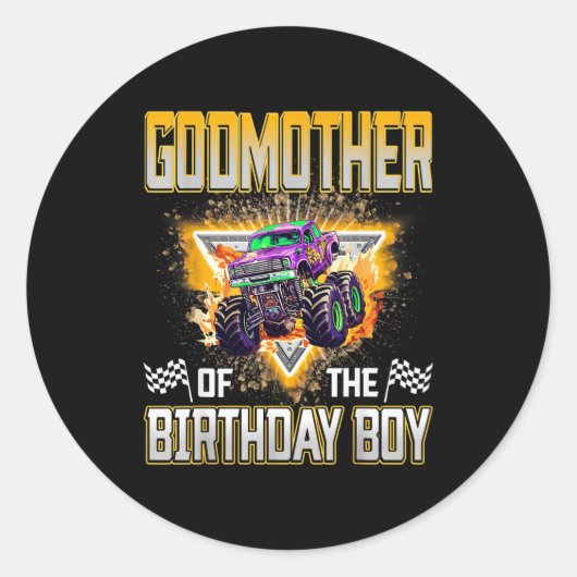 Godmother Of The Birthday Boy Monster Truck Birthd Ronde Sticker (Voorkant)