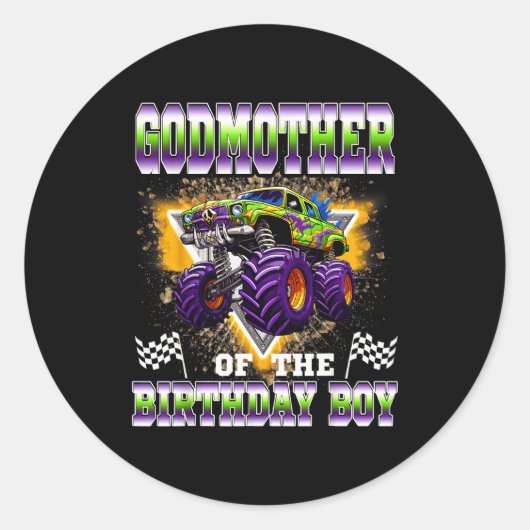 Godmother Of The Birthday Boy Monster Truck Birthd Ronde Sticker (Voorkant)