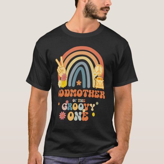 Godmother of the Groovy One Rainbow Boho Verjaarda T-shirt (Voorkant)