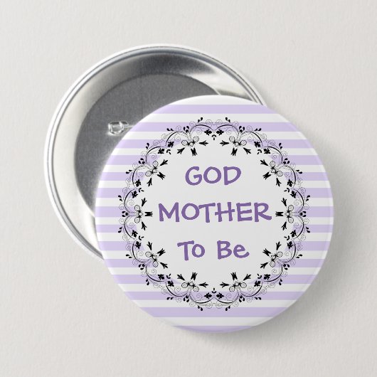 Godmother om Paarse gestreepte Baby showers Button (Voorkant /achterkant)