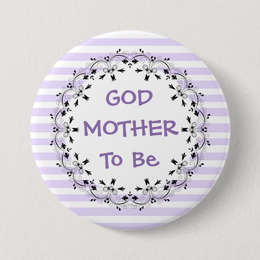 Godmother om Paarse gestreepte Baby showers Button (Voorkant)