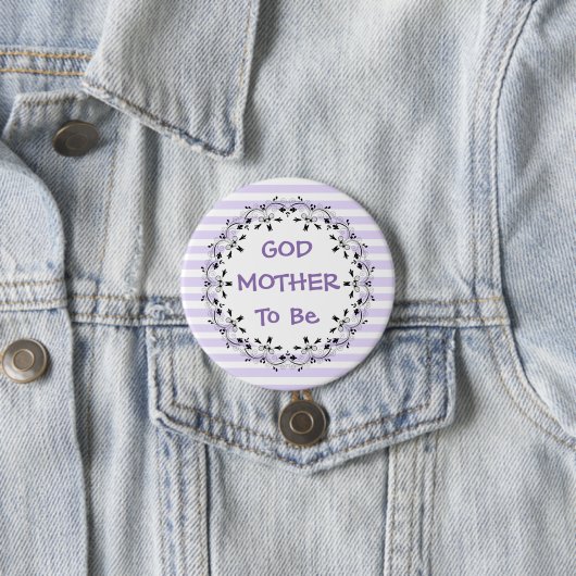 Godmother om Paarse gestreepte Baby showers Button (In situ)