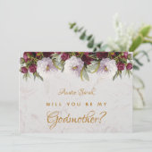 Godmother Proposal Bourgogne pioenen Floral Marble Kaart (Staand voorkant)