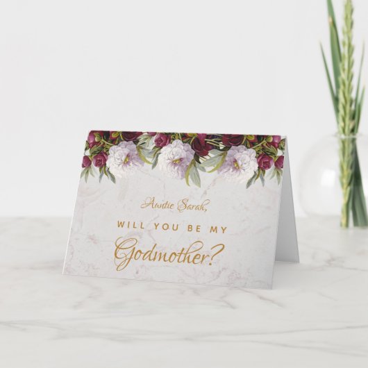 Godmother Proposal Floral Bourgondische pioenrozen Kaart (Voorkant)