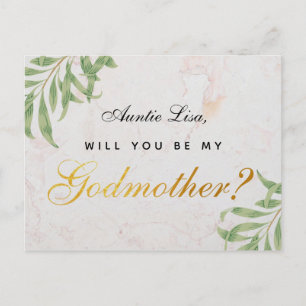 Godmother Proposal Foliage Marble Faux Gold Script Feestdagenkaart