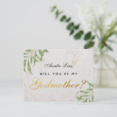 Godmother Proposal Foliage Marble Faux Gold Script Feestdagenkaart (Staand voorkant)