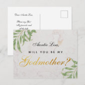 Godmother Proposal Foliage Marble Faux Gold Script Feestdagenkaart (Voorkant / Achterkant)