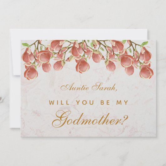 Godmother Proposal Pink Magnolia Marble Floral Kaart (Voorkant)