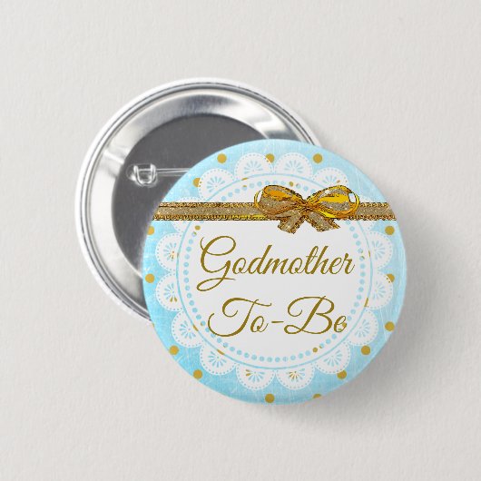 Godmother to be Baby shower Blue & Gold Button (Voorkant /achterkant)