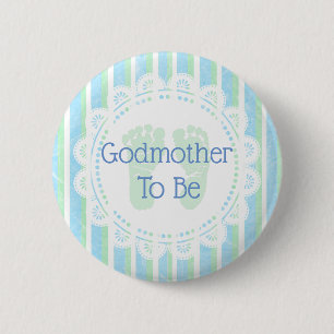 Godmother to be Blue Green Baby shower knop Ronde Button 5,7 Cm
