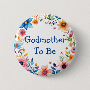 Godmother To Be Floral Roze en Blauw Baby shower Ronde Button 5,7 Cm