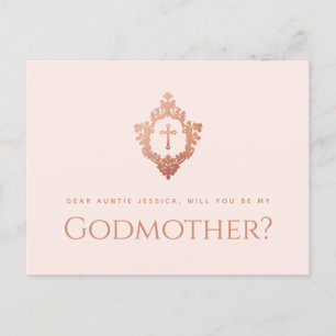 Godmother voorstel roze rose goud cross crest meis feestdagenkaart