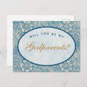 Godouders Voorstel Blue Floral Morris Pattern Briefkaart (Voorkant / Achterkant)