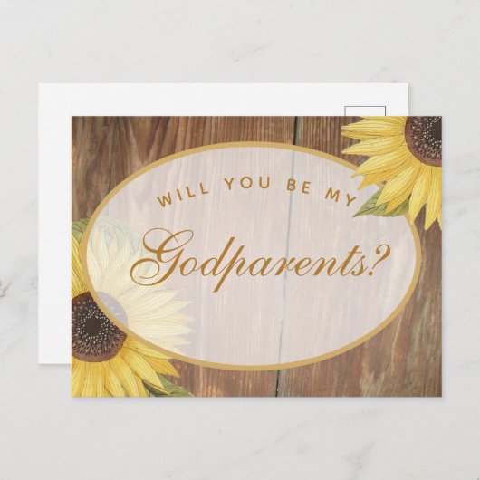 Godouders Voorstel Rustige zonnebloem en hout Briefkaart (Voorkant / Achterkant)