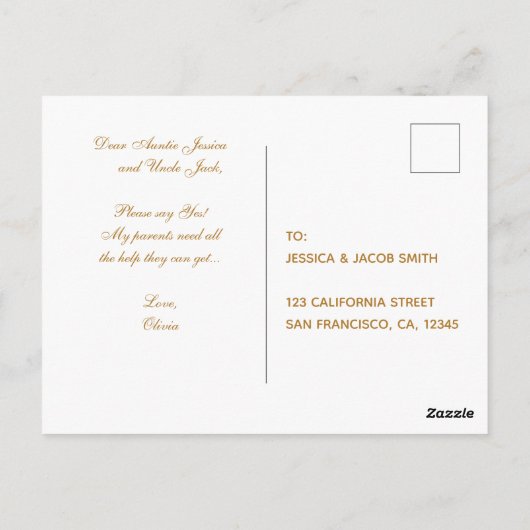 Godouders Voorstel Rustige zonnebloem en hout Briefkaart (Achterkant)