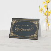 Godparent Proposal Elegant Blue Gold  Kaart (Gele Bloem)