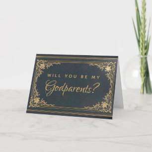 Godparent Proposal Elegant Blue Gold  Kaart