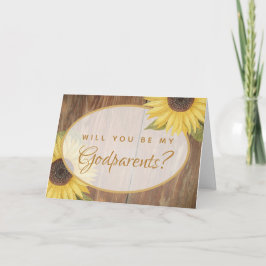 Godparent Proposal Rustic Sunflower Wood Kaart