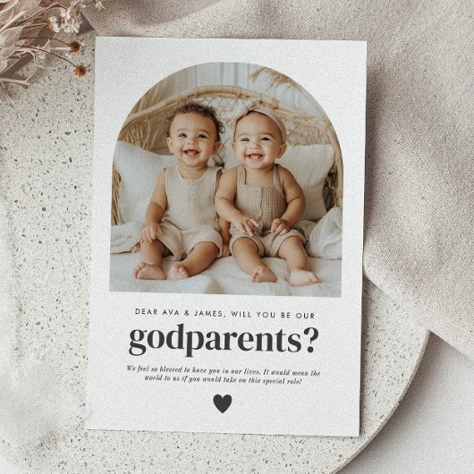 Godparents Arched Photo Proposal Boy Girl Twins Kaart