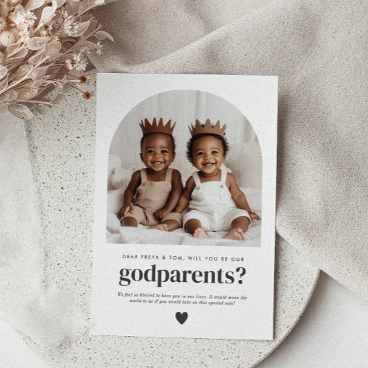 Godparents Arched Photo Proposal Boy Twins Kaart