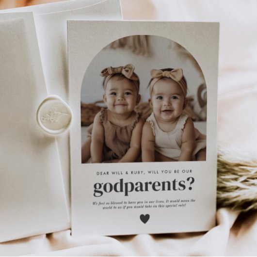 Godparents Arched Photo Proposal Girl Twins Kaart