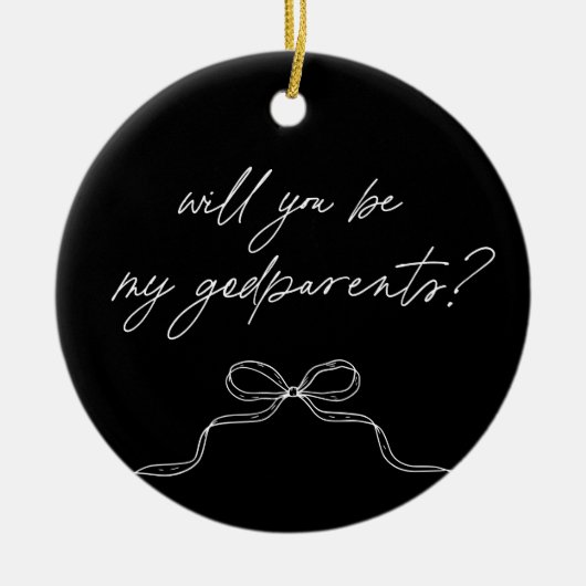 Godparents Black Handwritten Bow Proposal Keramisch Ornament (Voorkant)