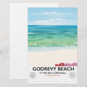 Godrevy Beach St Ives Bay, Cornwall reisposter Briefpapier (Voorkant / Achterkant)