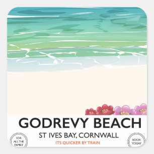 Godrevy Beach St Ives Bay Cornwall reisposter Vierkante Sticker