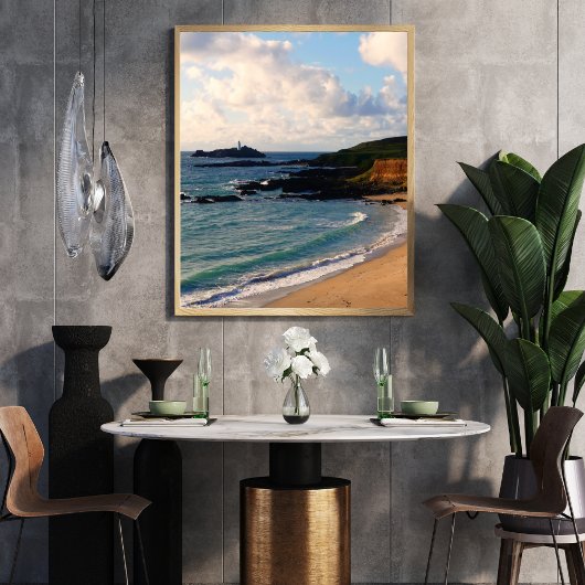 Godrevy Lighthouse Cornwall Kust Foto Afdruk