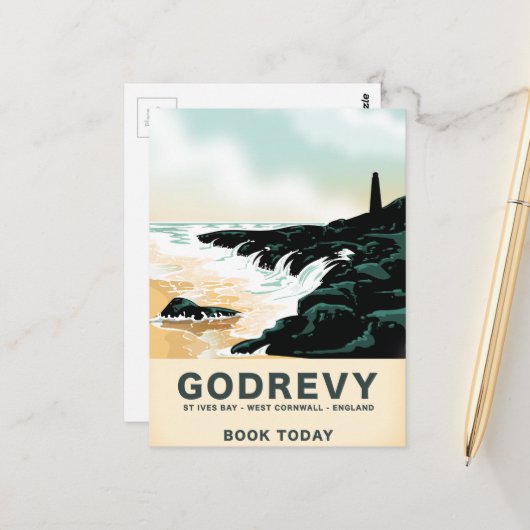 Godrevy St Ives-baai, west Cornwall Reisposter Briefkaart (Voorkant / Achterkant in situ)