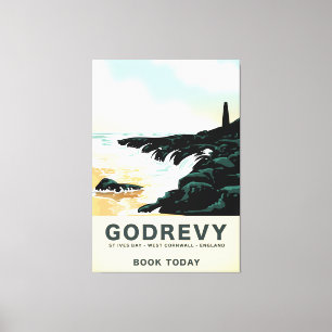 Godrevy St Ives Bay, West Cornwall Travel poster Canvas Afdruk