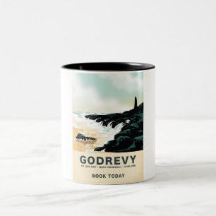 Godrevy St Ives Bay, West Cornwall Travel poster Tweekleurige Koffiemok