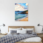 Godrevy's Coastal Charm: een baken aan de horizon Canvas Afdruk (Insitu (Slaapkamer))
