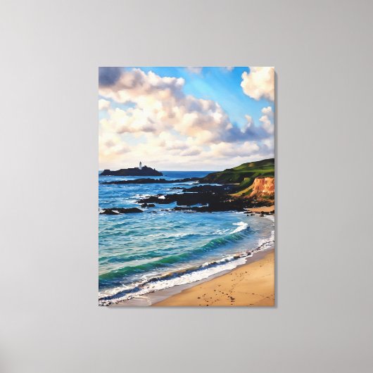 Godrevy's Coastal Charm: een baken aan de horizon Canvas Afdruk (Voorkant)