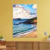 Godrevy's Coastal Charm: een baken aan de horizon Canvas Afdruk (Insitu (Woonkamer))